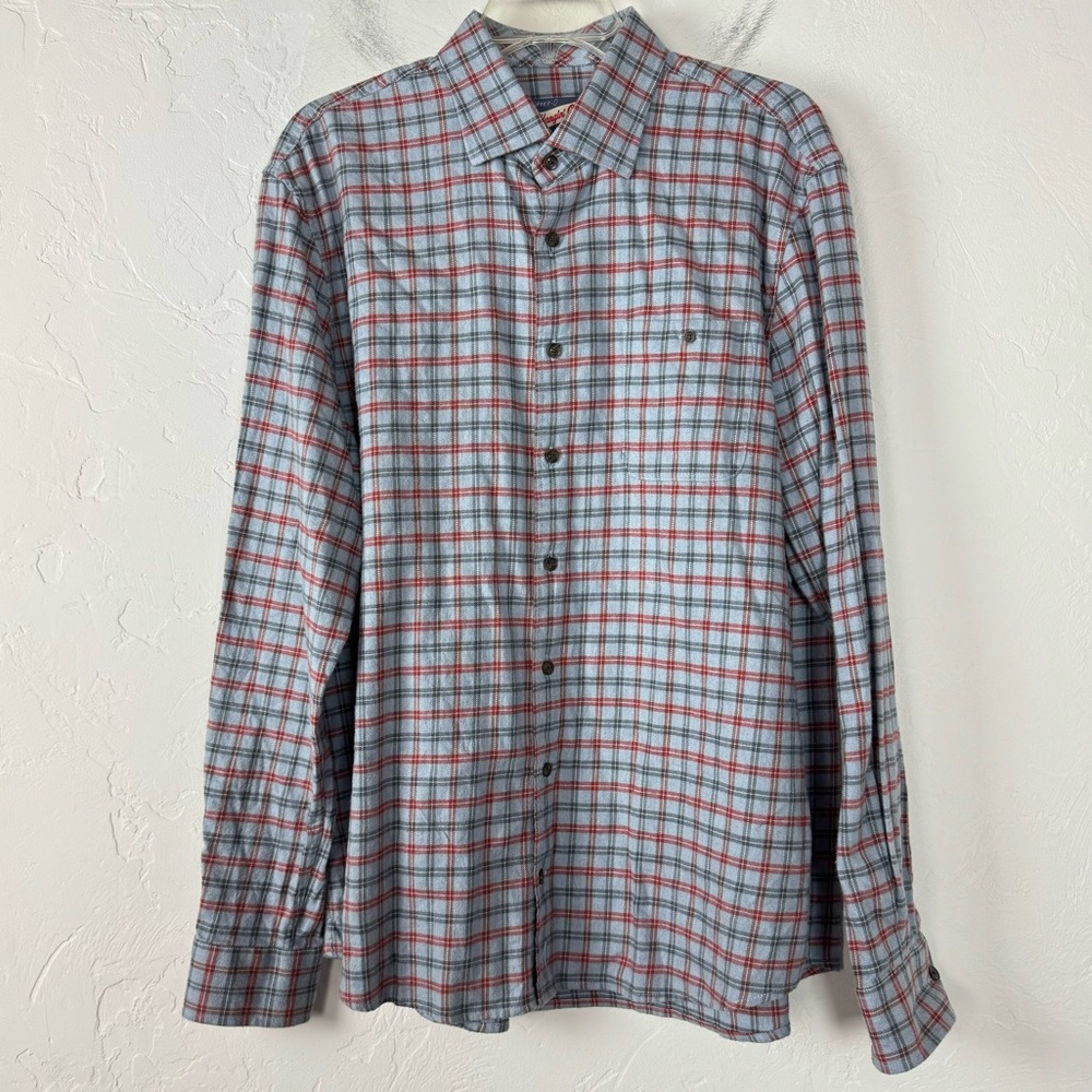 Johnnie O Shirt Maliblu Frank Plaid Print Flannel Fleece Blue Red Knit Cotton